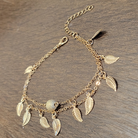 14K Leaf Gold Plated Anklet NEW - Picture 7 of 8